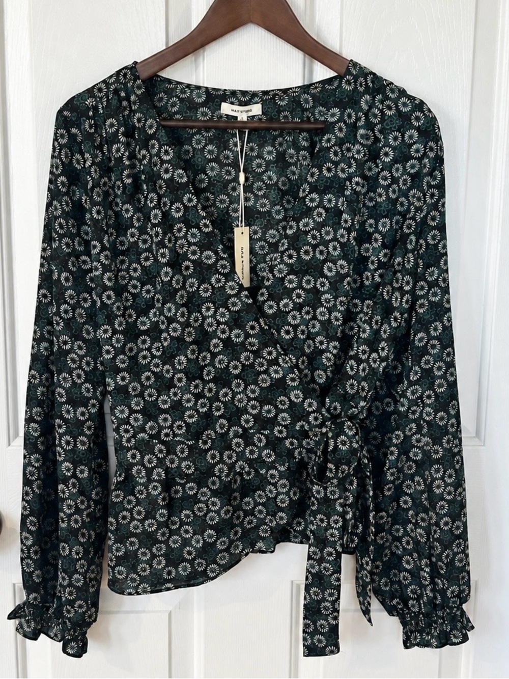 Max Studio Floral Long-Sleeve Wrap Top โ Size Large